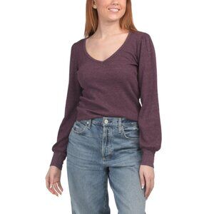 MICHAEL STARS Plum Made In Usa Thermal Ida Puff Sleeve Tee
